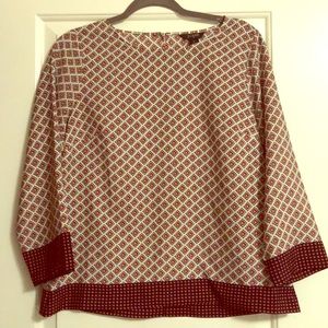 J.Crew 3/4 Sleeve blouse white orange navy pattern